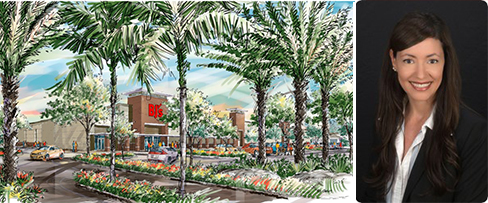 Rendering of BJ's Wholesale Club and Soraya Tyriver, COO of Woolbright Development, the seller