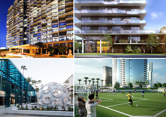 Clockwise from left: W South Beach, Cassa Brickell, Paramount Miami Worldcenter and Palm Court in the Design District
