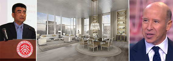 From left: Sunshine's Zhang Weigong,  a rendering of the Baccarat at 20 West 53rd Street and Barry Sternlicht