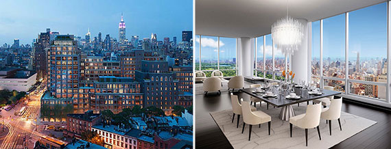 From left: A rendering of Greenwich Lane (Rudin Management) and a unit at One57