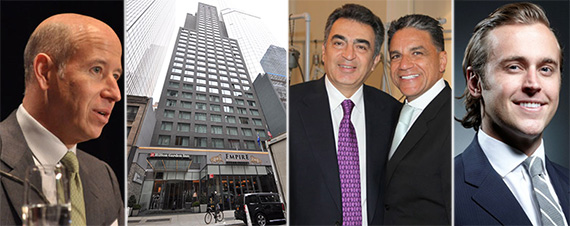 From left: Barry Sternlicht, 237 West 54th Street in Midtown, Morad Ghadamian, Joseph Moinian (credit: New York Social Diary) and Dustin Stolly