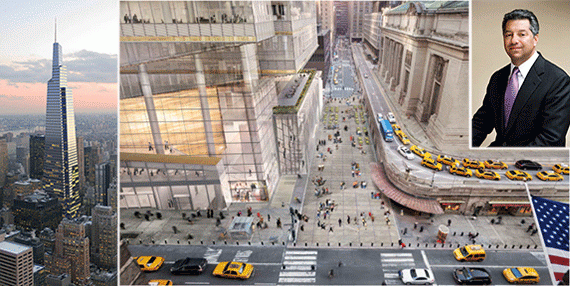 From left: A rendering of One Vanderbilt and SL Green's Marc Holliday