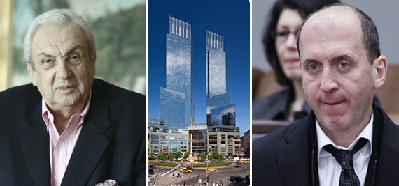 From left: Greek media mogul Dimitrios Contominas, the Time Warner Center and Russian-Israeli oligarch Vitaly Malkin