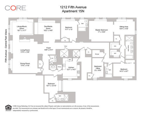 The floor plan for the apartment at 1212 Fifth Avenue (Credit: CORE via Curbed)