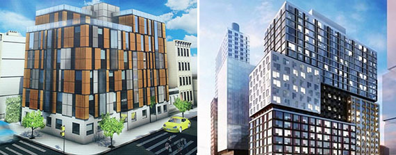 Renderings of 420 Tompkins AvenueAnd 30 Sixth Avenue in Brooklyn (credit from left: Charles Mallea, SHoP)