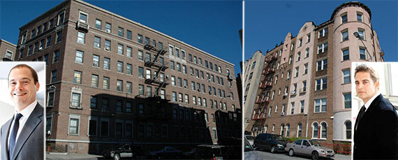 From left: 901 Washington Avenue in Crown Heights, 3100 Brighton 2nd Street in Brighton Beach (inset: Douglas Eisenberg and Aaron Jungreis)