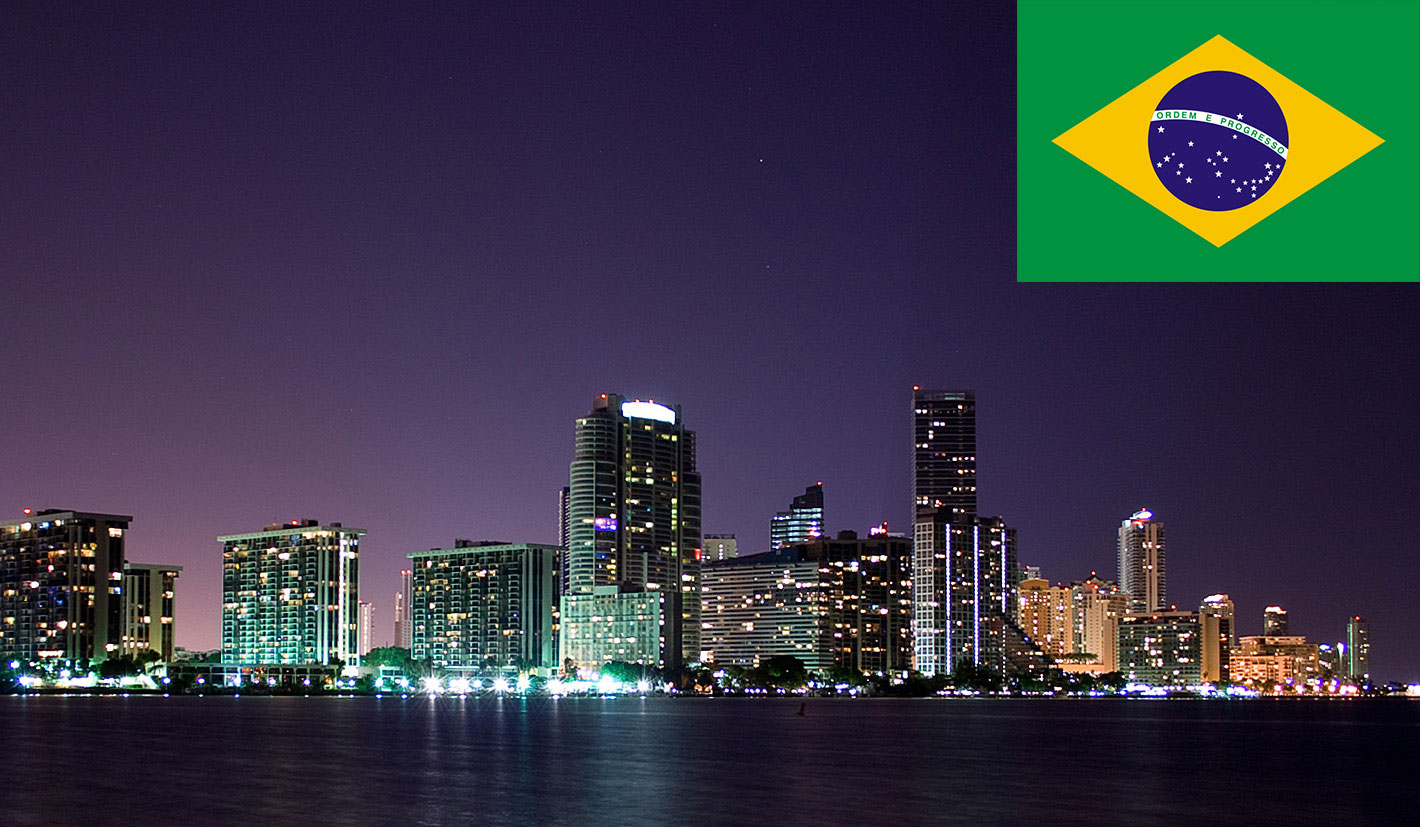 Miami's skyline and the Brazilian flag