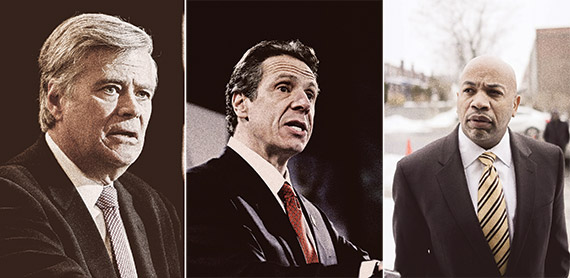 From left: Dean Skelos, Gov. Andrew Cuomo and Carl Heasie