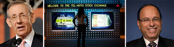 From left: Stephen Ross, the Tel Aviv stock Exchange and Allan Gross