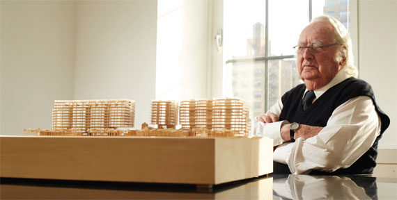 Richard Meier with a model of his Surf Club project.