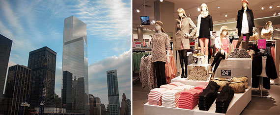 From left: 4 World Trade Center and an H&amp;M store