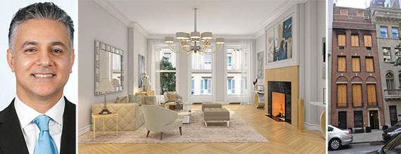 From left: Asher Alcobi, a rendering of the living room at 12 East 80th Street and 12 East 80th Street