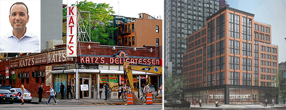 Ben Shaoul (inset), Katz's Deli and a rendering for 196 Orchard Street