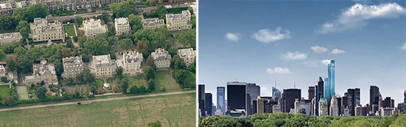 From left: Billionaires' Row in London and Billionaires' Row in New York