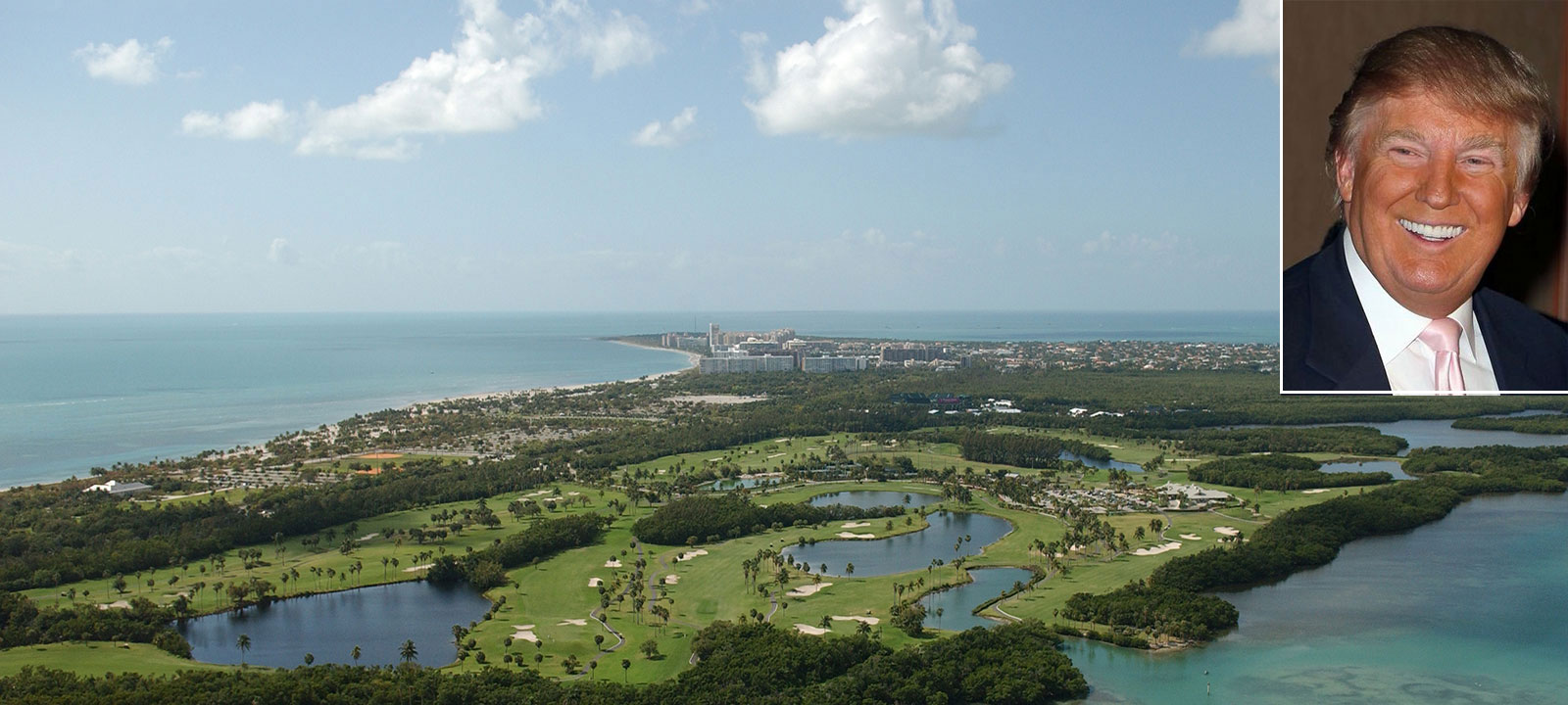 An aerial view of the Crandon golf course and Donald Trump