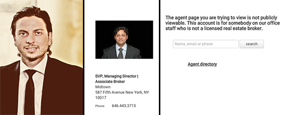 From left: Eddie Shapiro, an April 29 screenshot of Ravi Gulivindala's Nest Seekers' page, and an April 30 screenshot of the same page