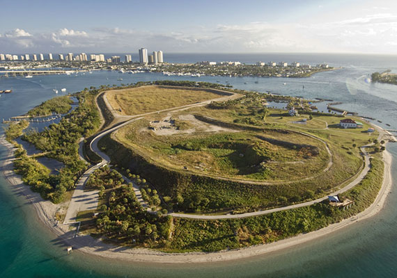 An aerial view of Peanut Island in Lake Worth