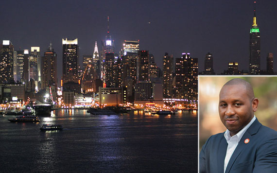 The New York City skyline and Council member Donovan Richards (inset)