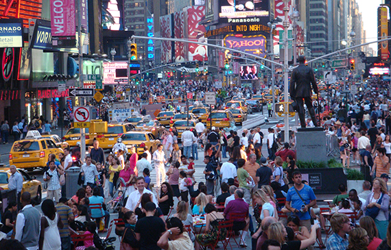A crowd in Times Square