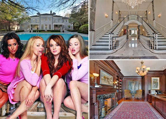 Characters from "Mean Girls" and the mansion featured in the film