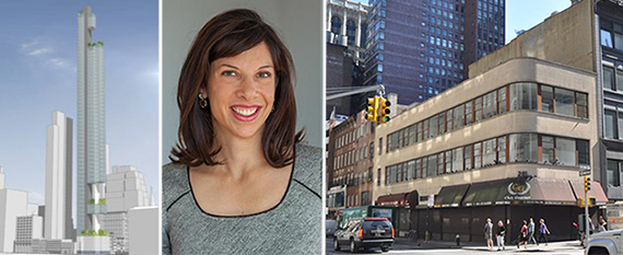 From left: 281 Fifth Avenue massing diagram, Lend Lease’s Melissa Burch and 281 Fifth Avenue in NoMad