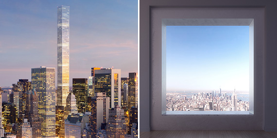 Rendering of 432 Park Avenue and the view from the penthouse (credit: Rafael Vinoly Architects)