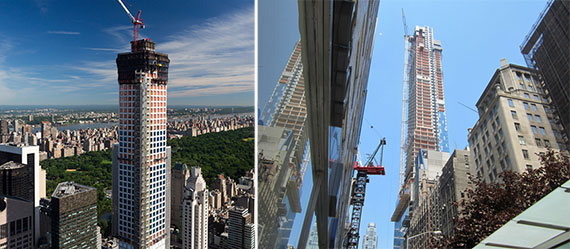 左起：施工中的公园大道432号大楼，曼哈顿中城东区施工中的One57公寓楼