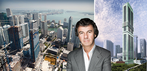 A map of 830 Brickell, Ugo Colombo and a rendering of the site