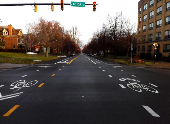 A pair of bike lanes in Buffalo, New York