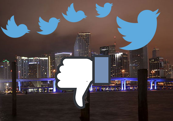 Miami skyline with Twitter birds