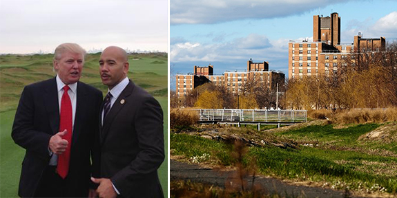 Donald Trump and Bronx Borough President Ruben Diaz Jr. at Ferry Point and the Throggs Neck Houses