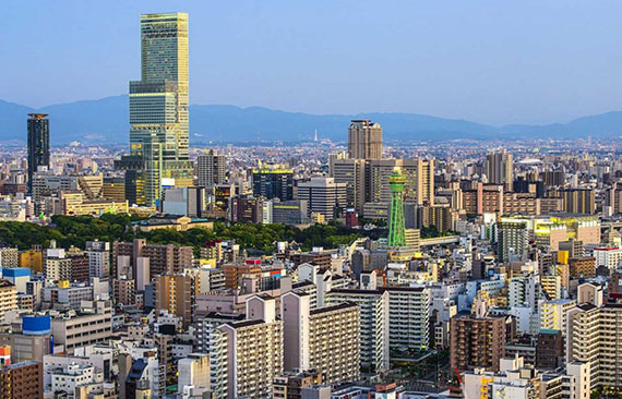 The Osaka skyline in Japan