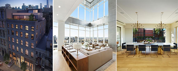 From left: 71 Franklin Street, the $82 million penthouse at One Beacon Court and Jared Kushner's $66 million Puck Penthouse