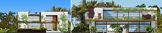 Renderings of One Paraiso's restaurant and beach club