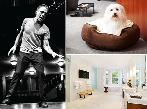 Clockwise from left: Tony Danza, a "furry jet-setter" at Trump International Hotel &amp; Tower New York and a Cloud9-automated bathroom on the Upper West Side.