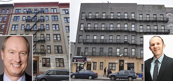 From left: 536-538 West 158th Street and 1885 Amsterdam Avenue (inset: Normandy's Finn Wentworth and Treetop's Adam Mermelstein)