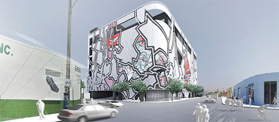 A rendering of Goldman Properties' proposed parking garage in Wynwood