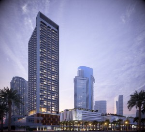 A rendering of ZOM's newly announced 429-unit luxury rental tower