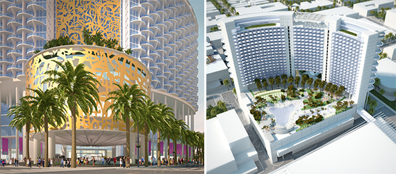 Renderings of Portman's proposed Miami Beach convention center hotel