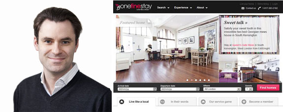 Onefinestay CEO Greg Marsh and a screenshot of onefinestay's website