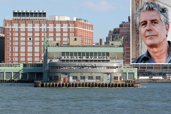 Pier 57 in the Meatpacking District (inset: Anthony Bourdain)