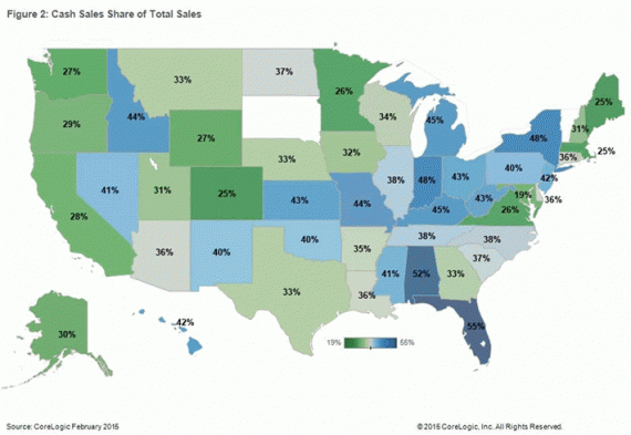 A map of cash sales in the United States