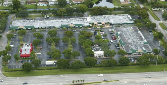 An overhead view of the Palm Square shopping center in Pembroke Pines