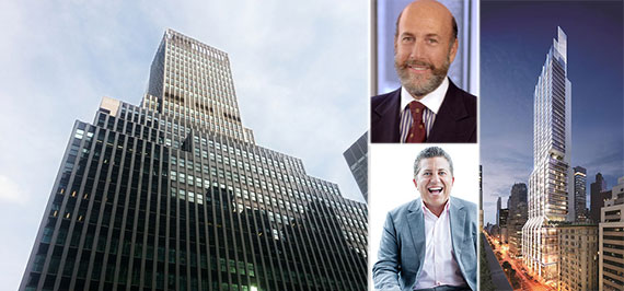 From left: 425 Park Avenue, L&amp;L's David Levinson (top), Robert Lapidus and a rendering of the new 425 Park (Credit: DBOX for Foster + Partners)