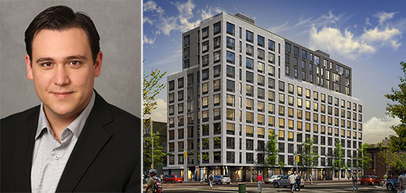 From left: Ariel Aufgang and a rendering of 535 Fourth Avenue in Park Slope (Credit: Ariel Aufgang Architects)