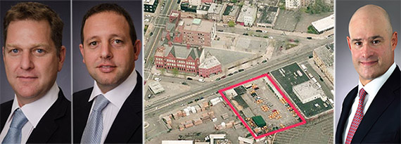 From left: Adam America's Omri Sachs and Dvir Cohen Hoshen, aerial view of 22-12 Jackson Avenue in Long Island City and Ron Solarz