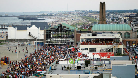 Crowds pack the boardwalk at the Jersey shore