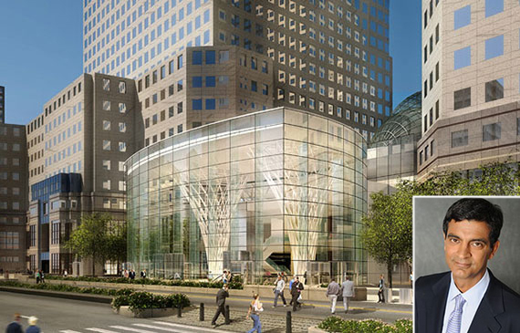 Rendering of Brookfield Place in the Financial District (inset: Sandeep Mathrani)