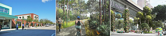 Design District (Credit Marc Averette), rendering for the proposed Ludlam Trail, and a rendering for the proposed Underline park
