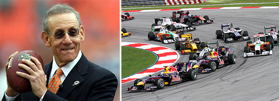 From left: Related Cos. founder Stephen Ross and a Formula 1 race